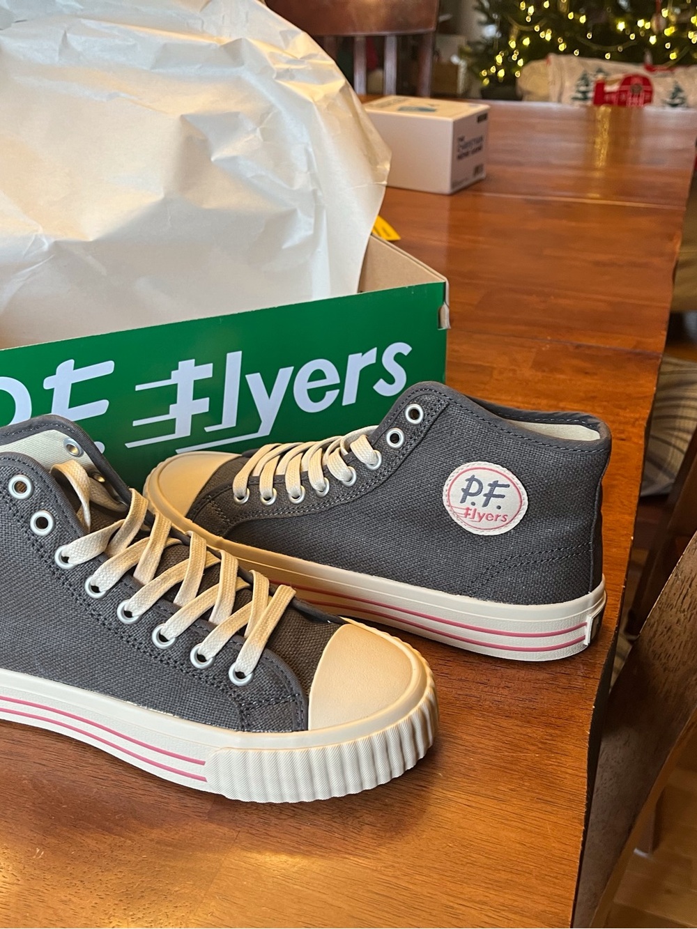 P.F. Flyers Kids High-Top Canvas Sneakers in Gray with Pink Stripe